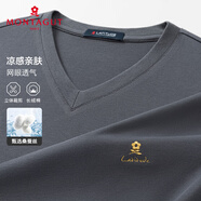 夢(mèng)特嬌（MONTAGUT）夏季男士T恤純色v領(lǐng)含桑蠶絲短袖中年透氣休閑體恤 深灰  L /50 
