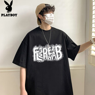 花花公子純棉短袖T恤男夏季2025新款美式上衣ins半袖港風(fēng)寬松男生體.恤潮 黑色 M