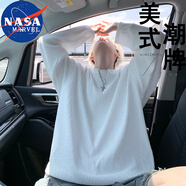 NASA MARVELT恤男春秋季休閑潮牌透氣長(zhǎng)袖V領(lǐng)上衣戶外休閑服 白色長(zhǎng)袖  L