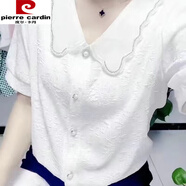 皮爾卡丹（pierre cardin）夏季新款提花娃娃領(lǐng)設(shè)計(jì)感小眾時(shí)髦T恤2025減齡遮肚顯瘦襯衫 白色 L x90-115