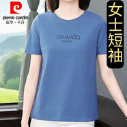 皮爾卡丹（pierre cardin）大碼女士T恤短袖百搭寬松韓版中年純棉顯瘦媽媽夏季體恤遮肚上衣 中藍(lán)色- 女士短袖 033短袖 2XL 140-160斤