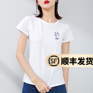 幻黛短袖t恤女夏季女裝棉白色打底衫品牌純色女士短袖新款印花白t恤女 白色款-小海豚 XL 【建議110-120斤】