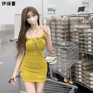 伊琦蕾（YIQILEI）薄荷曼波蝴蝶結吊帶連衣裙女夏季新款純欲辣妹修身包臀裙短裙裙子 YELOW黃色/原版質(zhì)量【氣質(zhì)百搭】 M 建議【90-105斤】