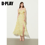 DPLAY2025春季紫色連衣裙女海邊度假沙灘裙法式雪紡碎花裙長裙 黃調(diào)暈染鳶尾-吊帶裙-長裙 M
