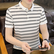 啄木鳥條紋短袖t恤男夏季韓版商務(wù)休閑翻領(lǐng)polo打底衫男款夏裝上衣服 735白色 3XL