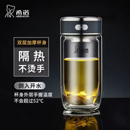 希諾（HEENOOR）雙層隔熱男女士商務(wù)泡茶杯辦公室便攜水杯家用喝水杯子鵝蛋杯 L605深海藍(lán)370毫升