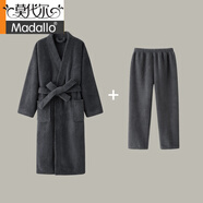 莫代爾睡袍女情侶睡衣加厚長(cháng)款法蘭絨浴衣珊瑚絨浴袍秋冬季2026男士新款 藏青色[浴袍+褲子] 男 L 適合100-125斤(衣長(cháng)125C)