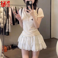 莜仙格春秋新款甜妹小眾設(shè)計感蕾絲邊假兩件修身顯瘦上衣+蕾絲半身裙女 【單件版】上衣 S