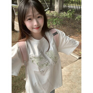 魯雅爾 美式字母刺繡短袖t恤女夏季純棉小眾設(shè)計(jì)感小個(gè)子顯瘦半袖上衣服 白色 L