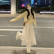 Bmuvlss國際一線輕奢法式仙女超仙森系氣質連衣裙子毛衣半身裙兩件套裝女 黃色毛衣+米色半身裙 S