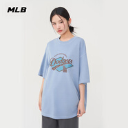 MLB官方【七夕禮物】 張凌赫同款情侶復古膠片T恤25夏季新款TSV07 洛杉磯道奇隊/淺靛藍色 XL