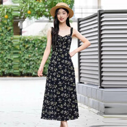 【阿瑪詩(shī)專(zhuān)柜女裝】2026新款氣質(zhì)優(yōu)雅度假風(fēng)碎花收腰吊帶連衣裙女 黑色 哥弟 S /2碼