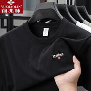 俞兆林高檔100純棉繡花夏季青年純棉圓領(lǐng)短袖t恤男打底衫新疆長(cháng)絨棉體恤 黑色 XL