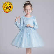 G.DUCKKIDS女童公主裙2025秋冬款蓬蓬網(wǎng)紗裙子3-15歲中大童裝花童兒童婚紗裙 藍色(加絨) 130 cm