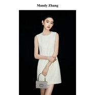 Mandy Zhang白色千金小香風(fēng)釘珠鉆領(lǐng)背心連衣裙女夏氣質(zhì)禮服短裙子 梔子白 M