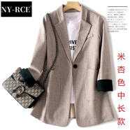 NY-RCE韓國網(wǎng)紅小西裝外套女新款春秋季韓版百搭寬松休閑西服上衣套裝 米杏色(中長款) L (109-119斤)