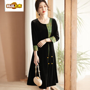 初徑媽媽春裝連衣裙高貴金絲絨裙子新款洋氣中老年女士貴夫人長(cháng)裙 黑色 XL 105斤以?xún)?
                                         title=