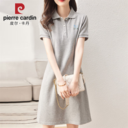 皮爾卡丹（PIERRE CARDIN）純.棉polo連衣裙女夏新款休閑直筒翻領(lǐng)寬松灰色a字裙短袖中長(zhǎng)裙子 【灰色】 XL 建議110-125斤