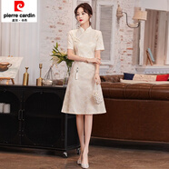 皮爾卡丹（pierre cardin）改良旗袍裙大尺碼女裝2025年夏季新款時(shí)尚氣質(zhì)女神中國風(fēng)顯瘦連衣 杏色 2XL (建議130-145斤)