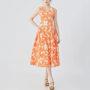 【阿瑪詩(shī)專(zhuān)柜女裝】夏新款氣質(zhì)優(yōu)雅度假風(fēng)印花吊帶連衣裙女150029 橘色 哥弟 L /4碼