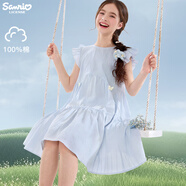 Hello Kitty女童連衣裙夏季純棉兒童裙子中大童洋氣公主裙薄款GG093冰島藍(lán)170