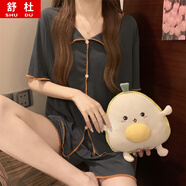 舒杜短袖睡衣女套裝韓版薄款假開(kāi)衫翻領(lǐng)紐扣簡(jiǎn)約冰絲涼涼仙女家居服 時(shí)尚灰 均碼 （80~140斤） 【仙女風(fēng)】