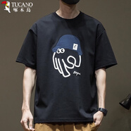 啄木鳥（TUCANO）短袖t恤男紅色2025夏季新款刺繡印花涼感寬松大碼男士半袖體恤衫 黑色 M 【體重適合100-120斤】