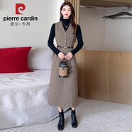 皮爾卡丹（pierre cardin）時(shí)尚連衣裙女2025秋冬新款氣質(zhì)中長(zhǎng)款小香風(fēng)毛呢馬甲背心裙兩件套 咖色裙子+黑毛衣【套裝】 M