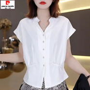 皮爾卡丹（pierre cardin）韓版時(shí)尚潮流短袖襯衫上衣夏季新款顯瘦氣質(zhì)設計小衫女士t恤短袖 【白色】小V/領(lǐng)上衣 S 建議穿80-90斤
