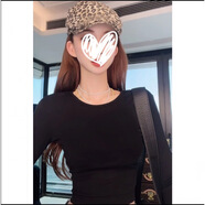 姿偉祺2025春款露背圓領(lǐng)長(zhǎng)袖恤修身百搭洋氣上衣女 黑色 S