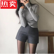 蕉京灰色毛呢短褲女冬季2024顯瘦韓版修身包臀呢子靴褲高腰打底三分褲 淺灰色 S
