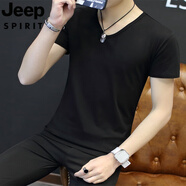 JEEP SPIRIT吉普夏季男士有帶領(lǐng)子短袖t恤加大號(hào)polo衫夏天男衫上衣翻領(lǐng)短衫 短衣袖V衣領(lǐng) 黑色 M