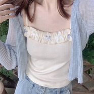 鉑吶苓吊帶背心女帶胸墊純欲辣妹外穿甜美提花蝴蝶結木耳邊美背上衣 吊帶女【淺黃】80-115斤