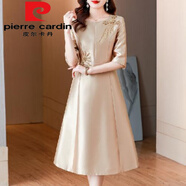 皮爾卡丹（pierre cardin）2025新款媽m媽婚宴禮服瑞麗名媛風(fēng)七分袖連衣裙婚禮喜婆婆婚宴裝 香檳色今年流行的輕奢品牌 2XL