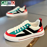 卡帝樂(lè )鱷魚(yú)（CARTELO）板鞋男小白鞋鞋2025新款百搭休閑運動(dòng)男鞋夏季網(wǎng)面男士防滑潮鞋 白紅蘭 42