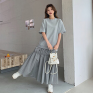 皮爾卡丹（pierre cardin）2025夏季新款設計感拼接衛衣裙女今年流行韓系復古圓領(lǐng)長(cháng)袖連衣裙 灰色(假兩件） M （110-120斤）