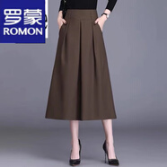 羅蒙（ROMON）半身裙女2024春季新款a字裙中長(zhǎng)款長(zhǎng)裙顯瘦洋氣休閑大擺西裝裙子 咖啡色 XL 建議111-120斤