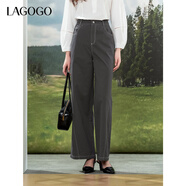 LAGOGO全棉高腰顯瘦休閑褲女拉谷谷2025夏季新款褲子OAKK533A72 灰色 XL