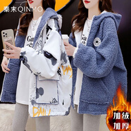 秦末（QINMO）兩面穿慵懶風(fēng)工裝風(fēng)衣外套女春秋潮2025新款冬季寬松休閑時尚夾克 白拼藍(lán)色兩面穿（加絨款） M 建議 90-110斤