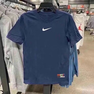 NBA KIDS-NIKE夏季新款ins 潮流打勾短袖男寬松休閑遮肉短袖舒適透氣運動 耐克藏藍短袖【純棉】-白小彩標 XL 耐克XL【建議115-130斤】