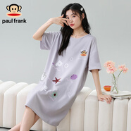 PAUL FRANK大嘴猴睡裙女士夏季純棉短袖中長(zhǎng)款連衣裙休閑卡通全棉睡衣家居服