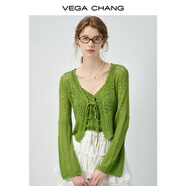 VEGA CHANG時尚套裝女2025新款夏度假風(fēng)鏤空花邊背心小衫短裙套裝 豆蔻綠（上衣套裝） M
