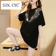 SIN.CYC輕奢女裝網(wǎng)紅燙鉆短袖t恤女夏季洋氣寬松設計感半袖上衣 黑色 XL