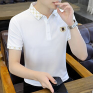 費(fèi)洛仕POLO衫男短袖t恤翻領(lǐng)男裝夏季潮流半袖純棉上衣2025夏款高端體恤 7706白色 2XL