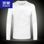 羅蒙（ROMON）歐洲站刺繡虎頭t恤男裝長(zhǎng)袖上衣春秋季潮牌內(nèi)搭白色體恤打底衫 白色 S