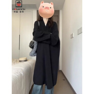AEMAPE中長(zhǎng)款加厚過膝毛衣外套女2025秋冬季韓系寬松慵懶風(fēng)針織開衫上衣 黑色針織衫外套 S 建議90-100斤