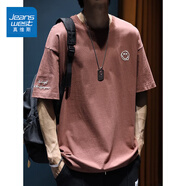 真維斯（Jeanswest）夏季短袖t恤男士新款寬松大碼胖子體恤潮流純棉圓領(lǐng)半袖衫 磚紅色 4XL (推薦200-220斤)