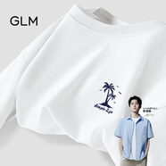 GLM敖瑞鵬代言純棉短袖t恤男青春休閑風(fēng)街頭潮搭落肩五分袖大碼T恤 【純棉】白#影子樹 M