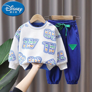 迪士尼（Disney）春秋季男童套裝秋裝中大童長袖假兩件衛(wèi)衣休閑褲洋氣運動服兩件套 白色 100 cm