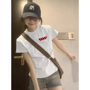 楠飛華裳精梳純棉短袖t恤女潮流男女同款情侶裝閨蜜百搭印花打底衫 純棉-白色紅斜杠 M 【95-110斤】